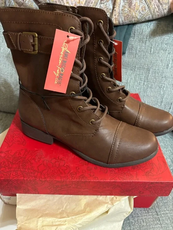 American Rag Brown Women’s Boots 9 Lace-Up Side-Zip Combat Boots NWT - Picture 2 of 6